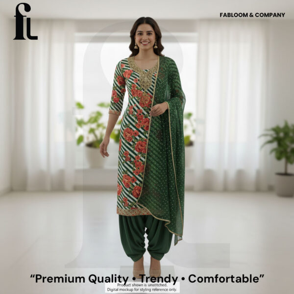 Elegant Green Floral Suit Set - Premium Quality