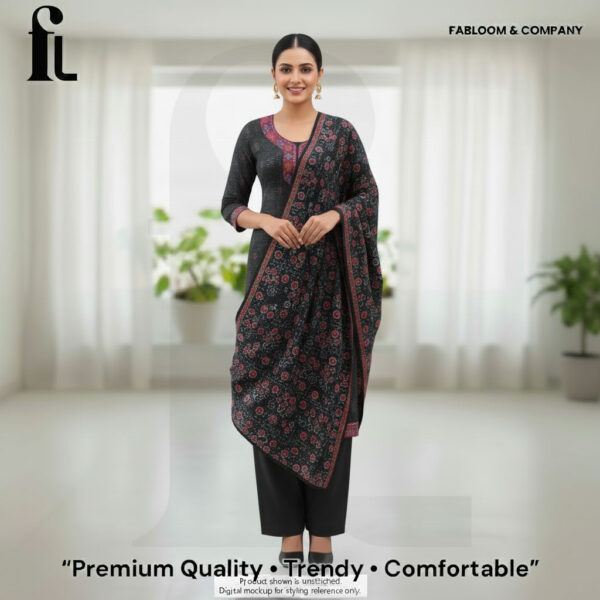FABLOOM & CO – Charcoal Kullu Cut Premium Winter Pashmina Suit