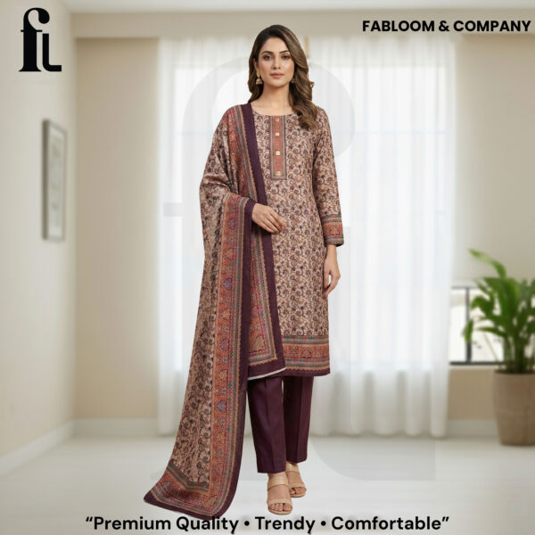 Pashmina Woollen Winter Suit – Vintage Mauve Beige  By Fabloom & Company