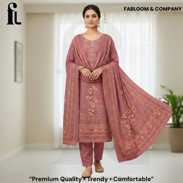 FABLOOM & COMPANY – Premium Winter Unstitched Suit Set (Dusty Rose Pink)