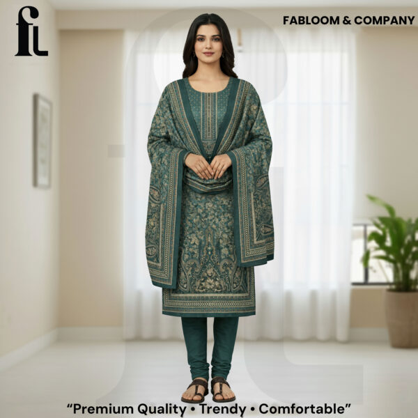 FABLOOM & COMPANY – Premium Winter Unstitched Suit Set (Elegant Teal Green)
