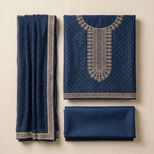 Fabloom Navy Blue Embroidered Suit Set three peace set