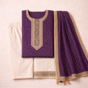 Fabloom Royal Purple Cotton Suit Setthree piece