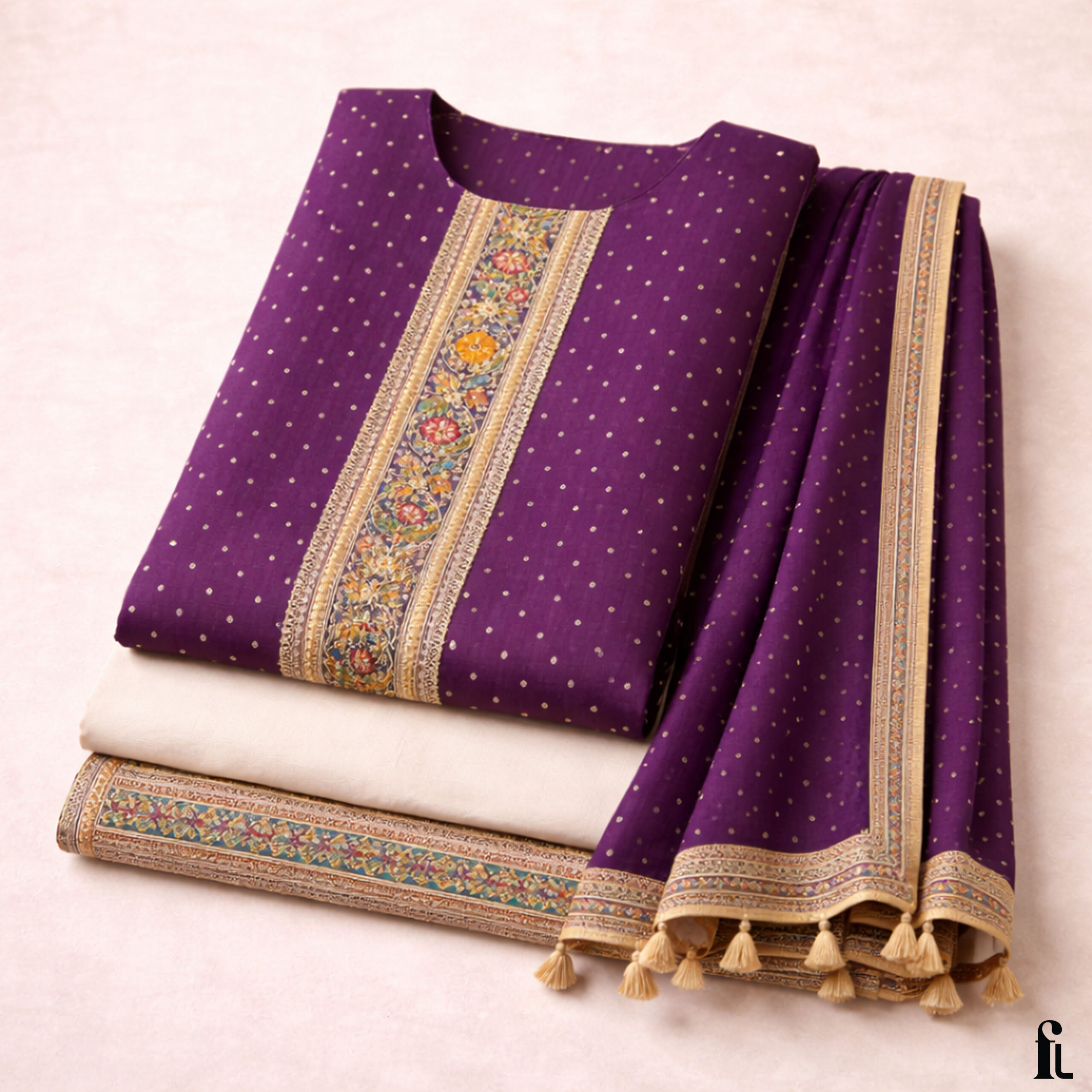 Fabloom Royal Purple Cotton Suit Set