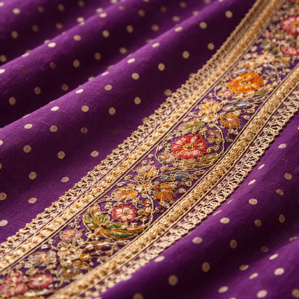 Fabloom Royal Purple Cotton Suit Set close up view