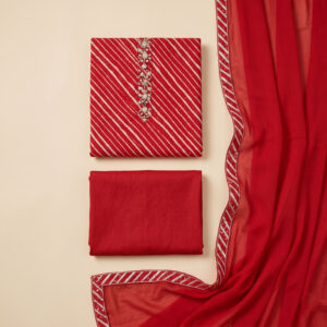 Fabloom Red Leheriya Cotton Suit Set