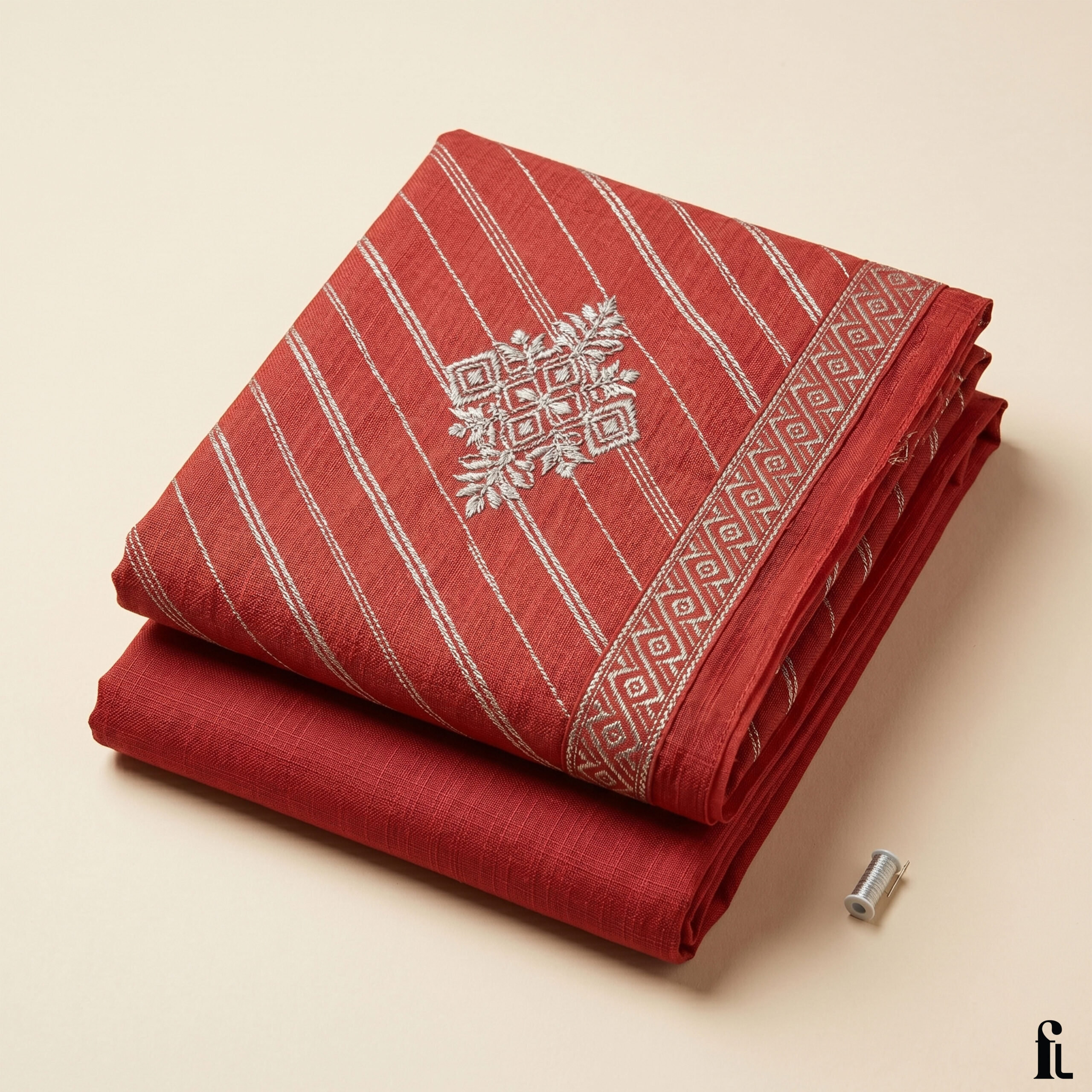Fabloom Red Leheriya Cotton Suit Set folded