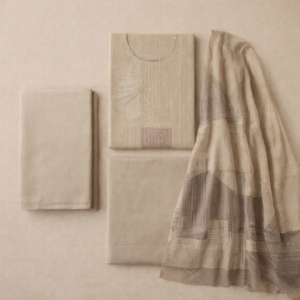 beige unstitched suit set with dupatta